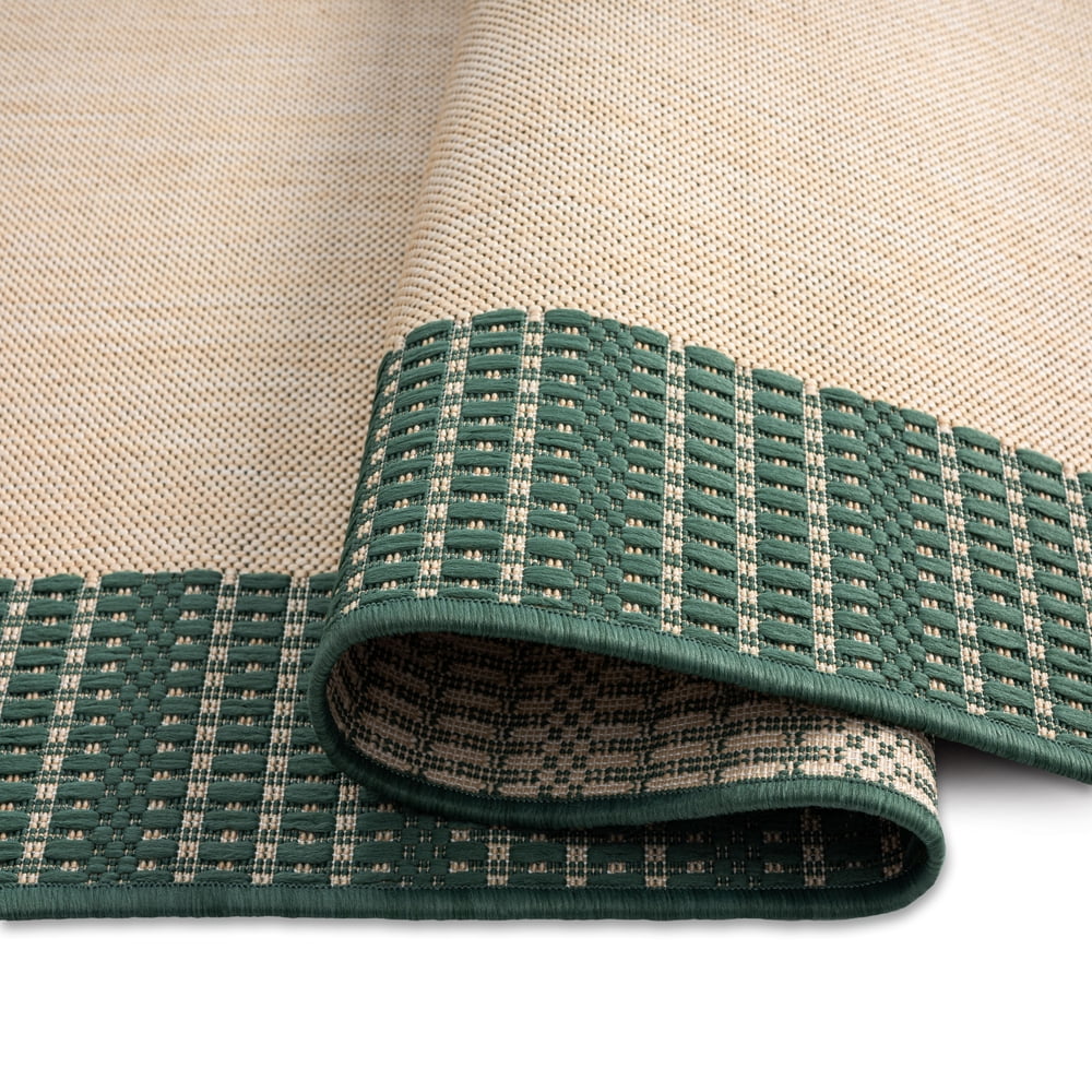 Nicole Miller New York Patio Country Landry Traditional Border Indoor/Outdoor Area Rug, Beige/Green, 5'2"x7'2"