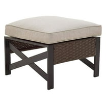 Exlonjet Outdoor Wicker Ottoman Patio Footstool Rattan Furniture Coffee Table All Weather Foot stools Seat with Cushion(Brown)