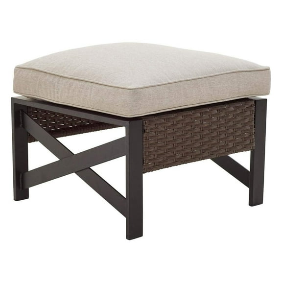 Exlonjet Outdoor Wicker Ottoman Patio Footstool Rattan Furniture Coffee Table All Weather Foot stools Seat with Cushion(Brown)