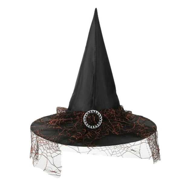 Sombreros de Halloween, sombrero de encaje de bruja, sombrero ancho acorralado para fiesta de festival, sombrero de poliéster para mujer