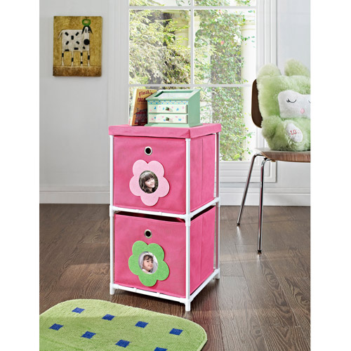 Altra Kids' 2Bin Canvas Storage Unit, Pink with Flower Theme