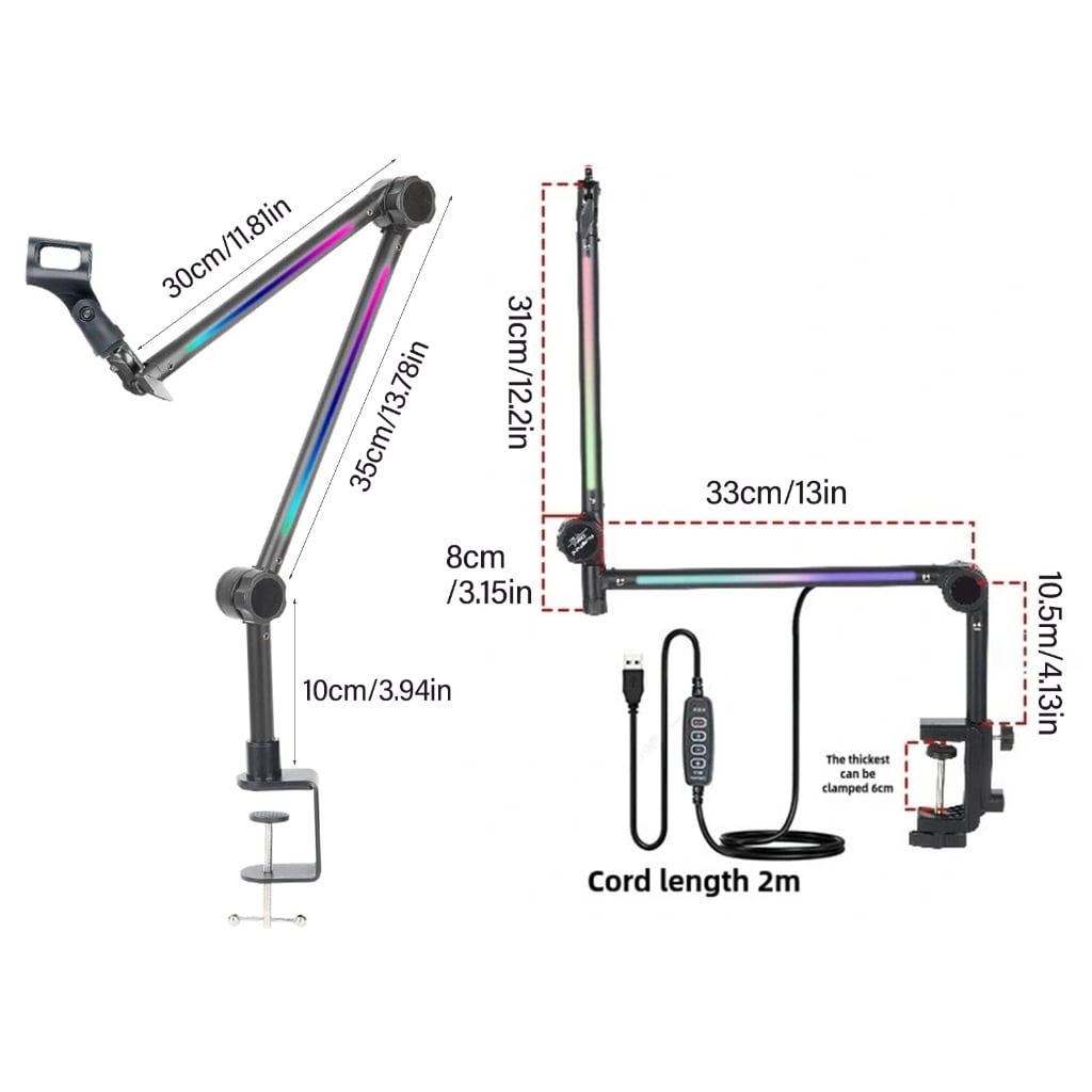 Mic Stand for Most Mic Easy Installation Microphone Boom Arm with Light