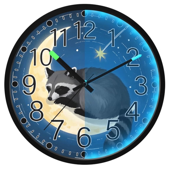 Ryvnso Fox on Moon 12 Inch Night Light Wall Clock Silent Battery Operated Luminous Clocks