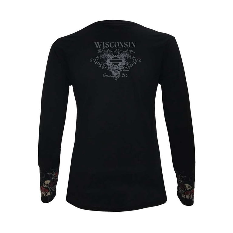 Harley-Davidson Women's Skulls & Roses Long Sleeve V-Neck Harley-Davidson Women's Skulls & Roses Long Sleeve V-Neck
