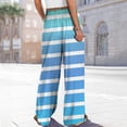 thumbnail image 4 of FUNUONY Flowy Wide Leg Palazzo Pants for Women - High Waist Casual Beach Lounge Stripe Pants Loose Dress Pants Stretchy Trousers Dress Pants Petite Wide Leg Summer Beach Casual Trousers Light Blue L, 4 of 5