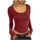 thumbnail image 2 of HongQid Long Sleeve Shirts Slim Fit for Women Trendy Casual Square Neck Tops Lightweight Tunic Sweaters, 2 of 8