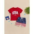 thumbnail image 2 of Niusricy 4th of July Clothes for Baby Boy 3M 6M 12M 18M 2T 3T Kids Round Neck T-shirt Letter Print Shirt Short Sleeve Tops Elastic Waist Striped Shorts Toddler Fashion Cute Summer Outfits, 2 of 7