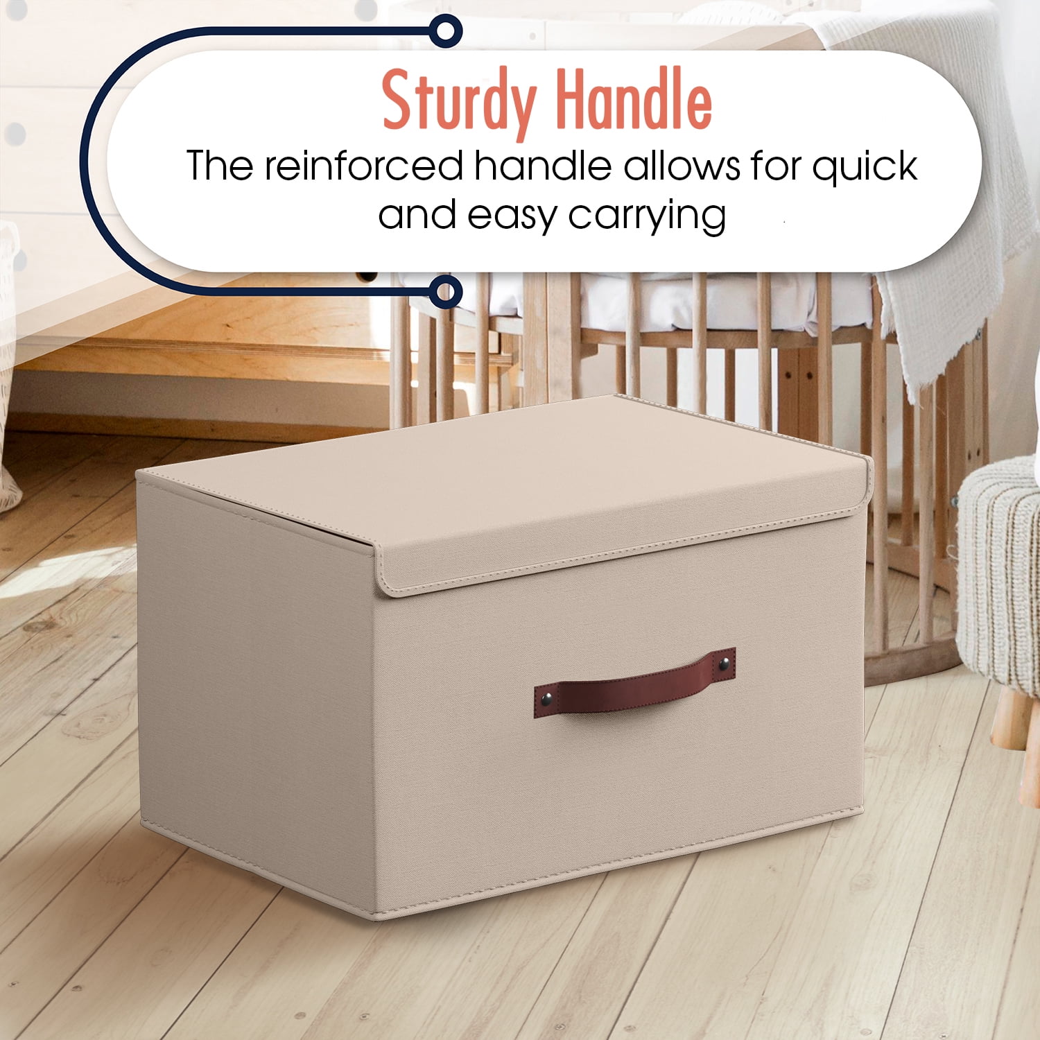 Ornavo Home Foldable Collapsible Large Storage Box Bins Linen Fabric Shelf Basket Cube Organizer with Leather Handles and Lid - Set of 6 - 15 x 10 x 9