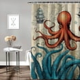 thumbnail image 2 of Orinice  Vintage Nautical Octopus Shower Curtain 60Wx72H Inch Ocean Pirate Map Jellyfish Teal Marine Animal Coastal Sailboat Adventure Bathroom Decor Fabric Polyester Waterproof  60x72, 2 of 7