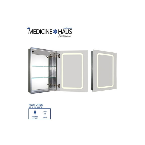 Whitehaus Collection  Medicinehaus Recessed Single Door Medicine Cabinet with Outlet and LED Power Dimmer for Light