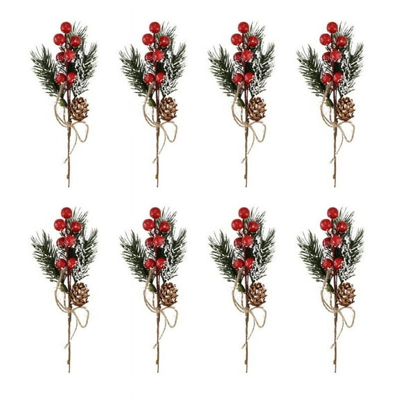 Red Berry Stems Pine Branches Evergreen Christmas Berries Decor 8 PCS Artificial Cones Branch Craft Wreath Pick