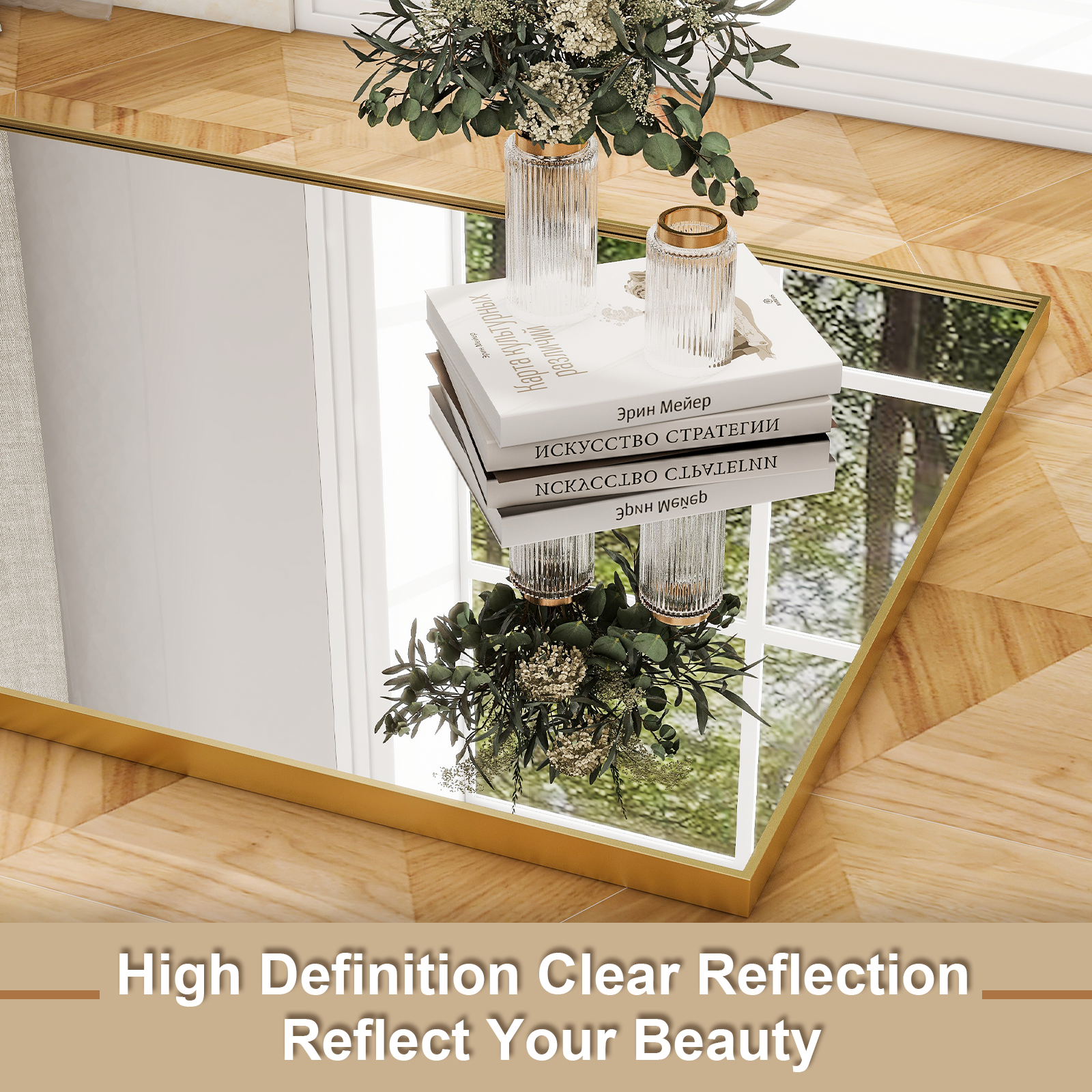 Anyrose 59.1"x16" Rectangle Full Length Mirror Metal Frame Floor Mirror with Stand, Gold