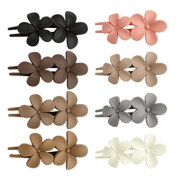 8Pcs Flower Flat Hair Clips for Women Matte Flat Hair Claw French Alligator Clips Non-Slip Cute Flat Claw Clips