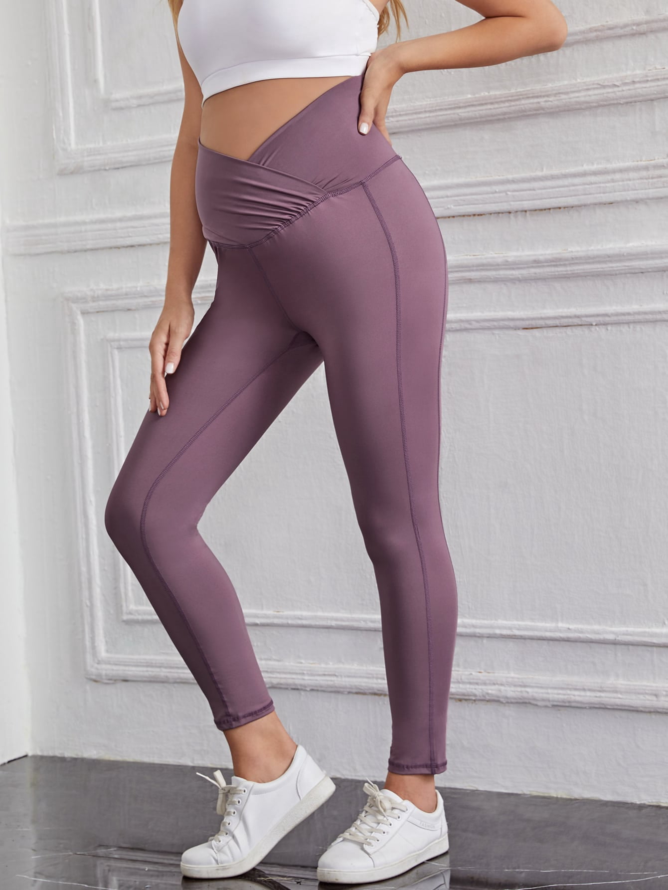 Mauve Purple Maternity Solid Surplice 