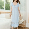 thumbnail image 2 of Defitshape Women's Vintage Victorian Nightgown Full Cotton Loungewear Hollow Out Night Dress Autumn Keyhole Long Home Breathable Night Shirt Light Blue Small, 2 of 5