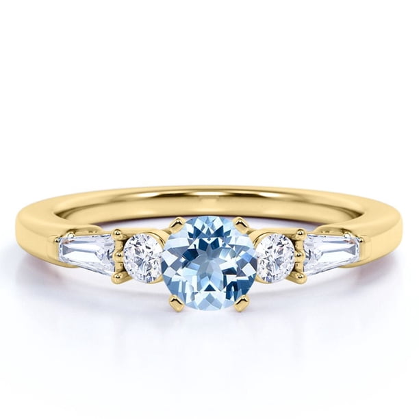 JeenMata Anillo de Bodas Antiguo con Racimo de Aguamarinas Creadas en Azul Oscuro de 1,20 Quilates en Oro Amarillo de 18 K sobre Plata
