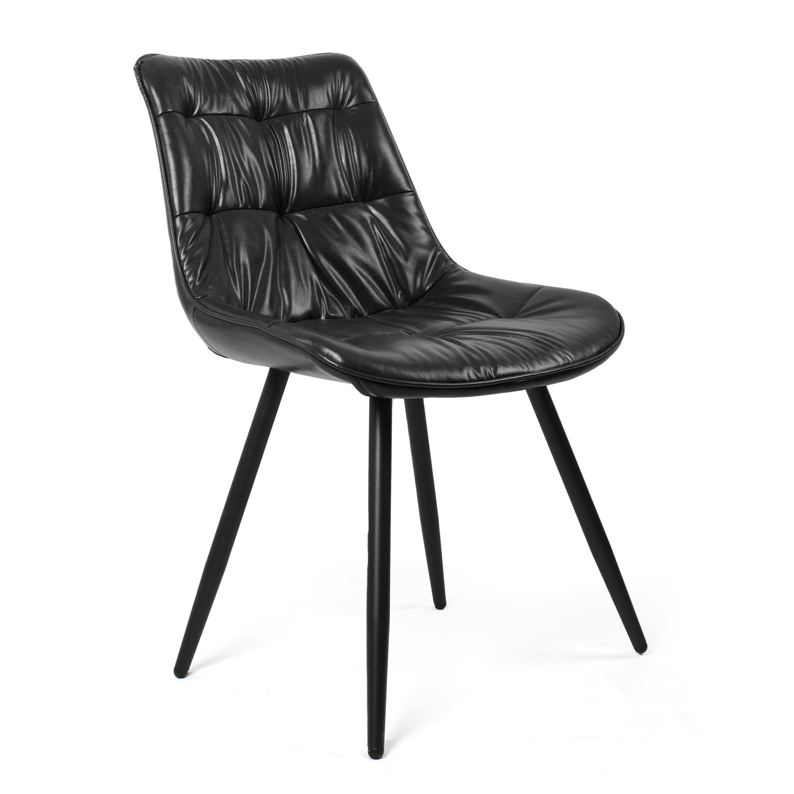 Set of 2 Black Faux Leather Dining Chairs, Ergonomic Backrest with Thick Foam Cushion, Sturdy Metal Legs & FSC Frame, Waterproof Easy-Clean PU Leather, 300 lbs Capacity