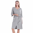 thumbnail image 2 of Women's Zipper Robe 3/4 Sleeve House Wear Knee Length Sleepwear Soft Casual Waffle Knit Housecoat with Pockets and Belt, S-2XL, 2 of 7