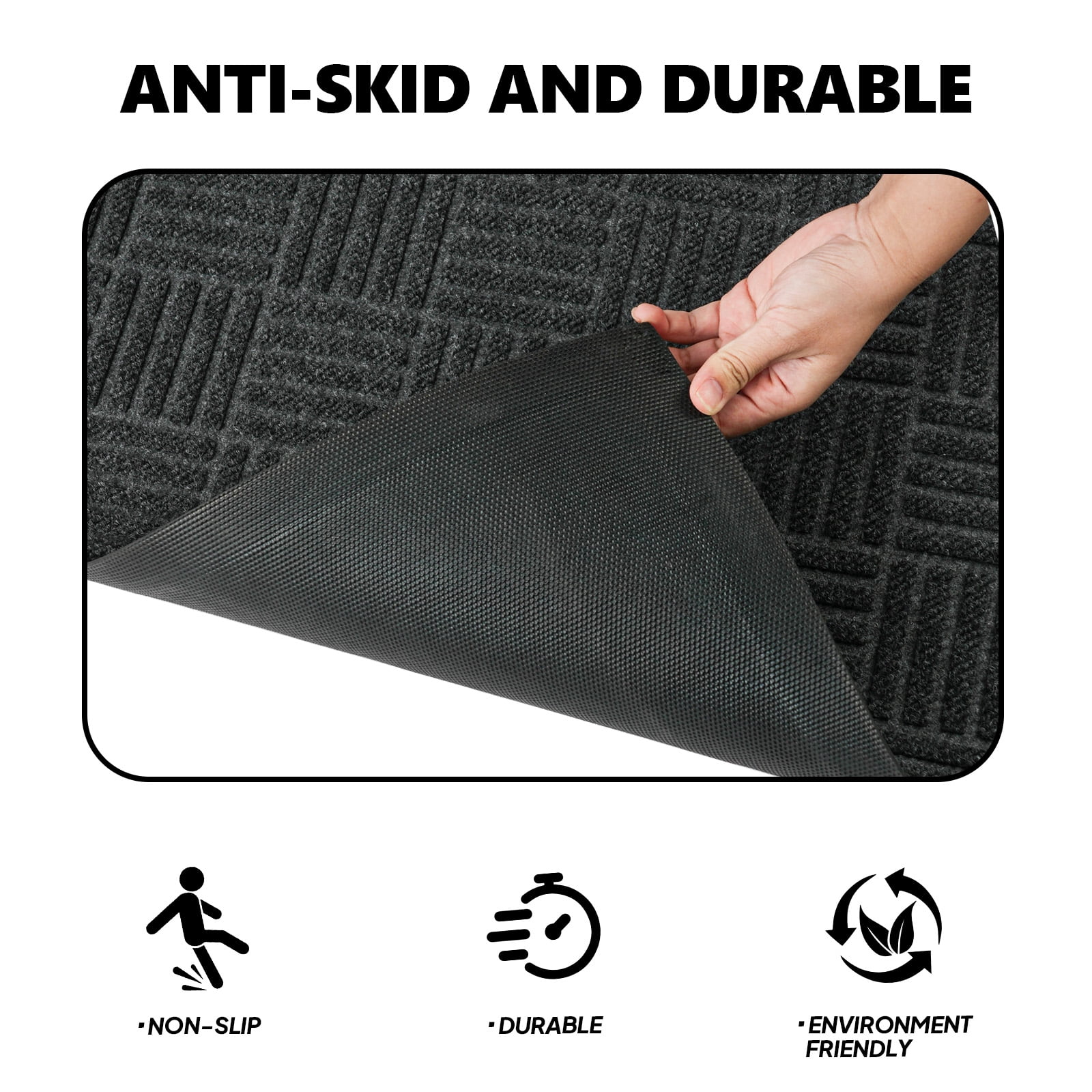 Floor Mat with Composite Rubber Backing, Non-Slip Grid Texture Waterproof Mat for Kitchen, Bathroom, Entryway, Laundry Room & Balcony