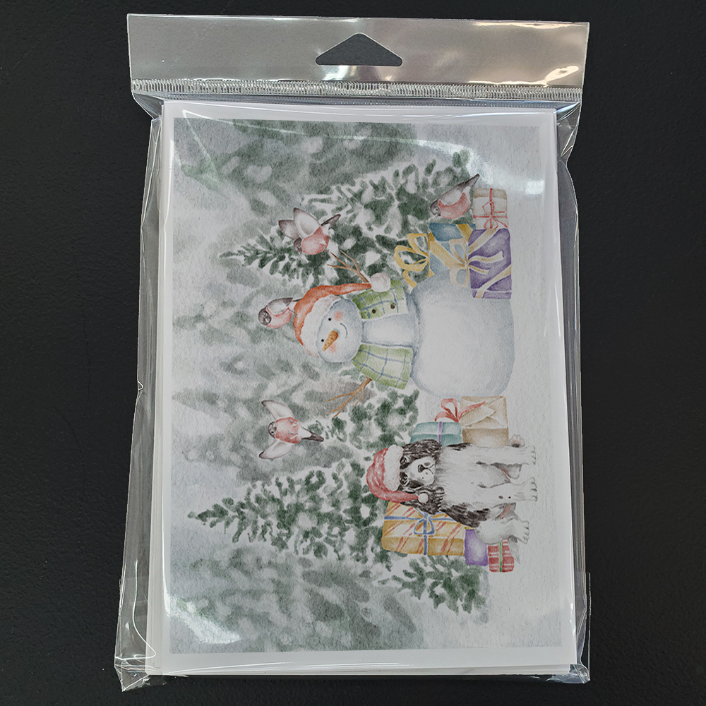 English Springer Spaniel Black and White with Christmas Presents Greeting Cards and Envelopes Pack of 8 7 in x 5 in
