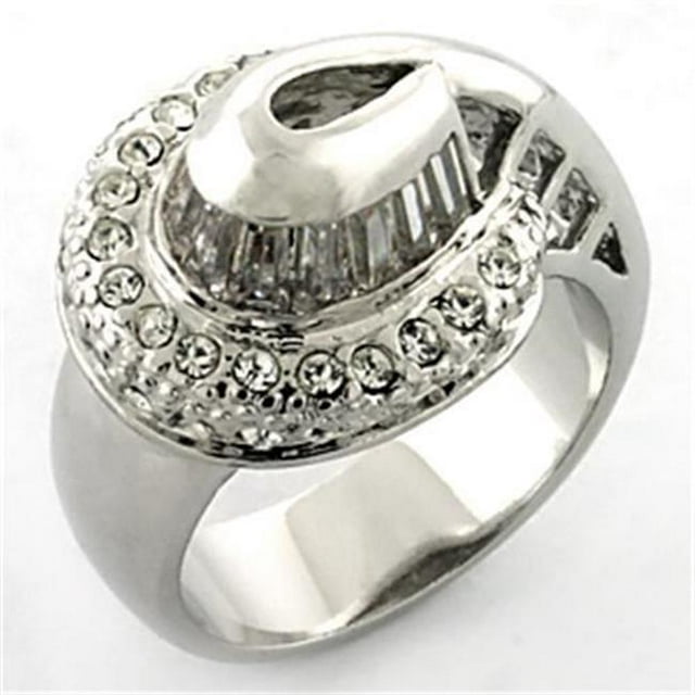 Women Rhodium Brass Ring with AAA Grade CZ in Clear - Size 6