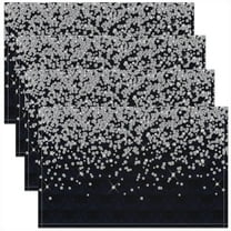 Silver Glitter Print(No Glitter) Placemats Set of 4, Bling Party Decorations Placemats 18x12 inch, Diamond Black Washable & Durable Table Placemats, Indoor/Outdoor Use Table Mats