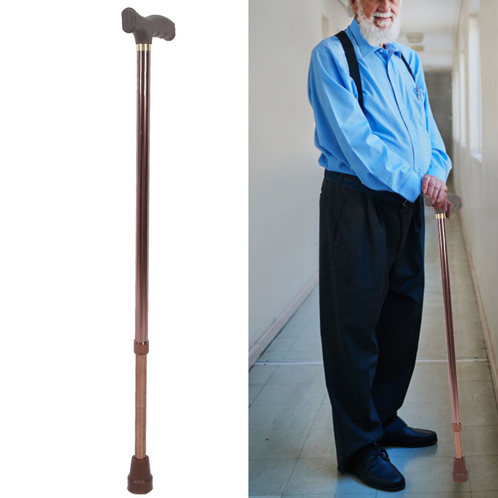 Brown Anti-slip Aluminium Alloy Cane Elder Disability Safety Walking Stick 10-level Height Adjustable 