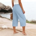 thumbnail image 6 of Kctiaxy Linen Pants Women Summer Elastic Waist Wide Leg Capri Pants Solid Color Casual Beach Loose Cropped Trousers with Pockets, 6 of 7