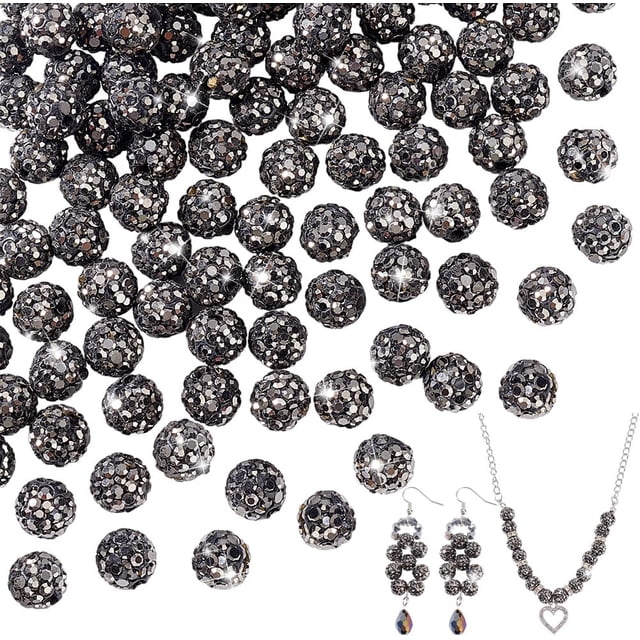 100 Pcs Perles de Boule de Pavé Disco Perles de Strass en Argile Polymère Perles Rondes Jet Hématite Trou 8mm : 1mm