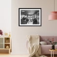 thumbnail image 3 of Historic Framed Print, [Five men in Fulton Chain Fish Hatcher, Old Forge, N.Y. Tattered U.S. flag hanging from ceiling], 17-7/8" x 21-7/8", 3 of 9