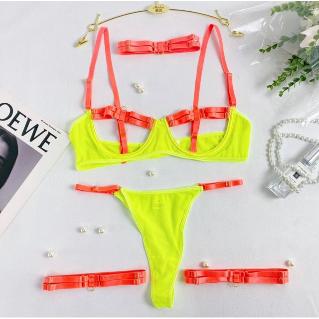 Ropa interior sexy hueca con correa de costura de dos colores Europa y América