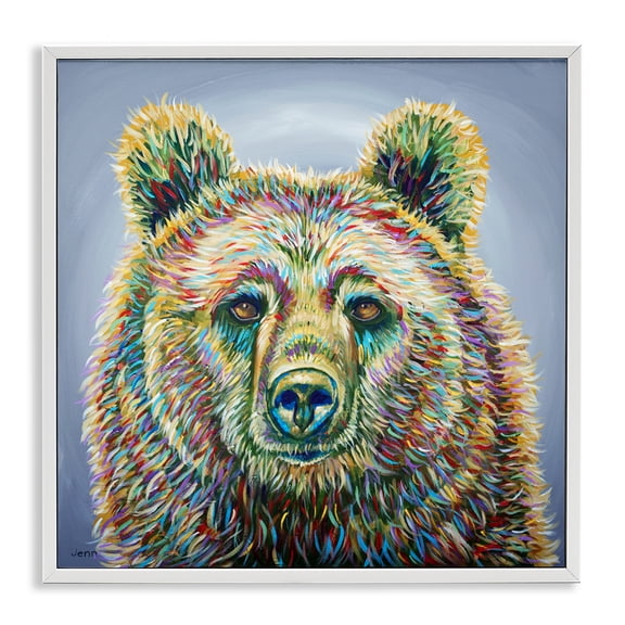 Stupell Industries Farmhouse Modern Bear Rainbow Fur Strokes White Framed Giclee Art, 17 x 17, by Jen Seeley