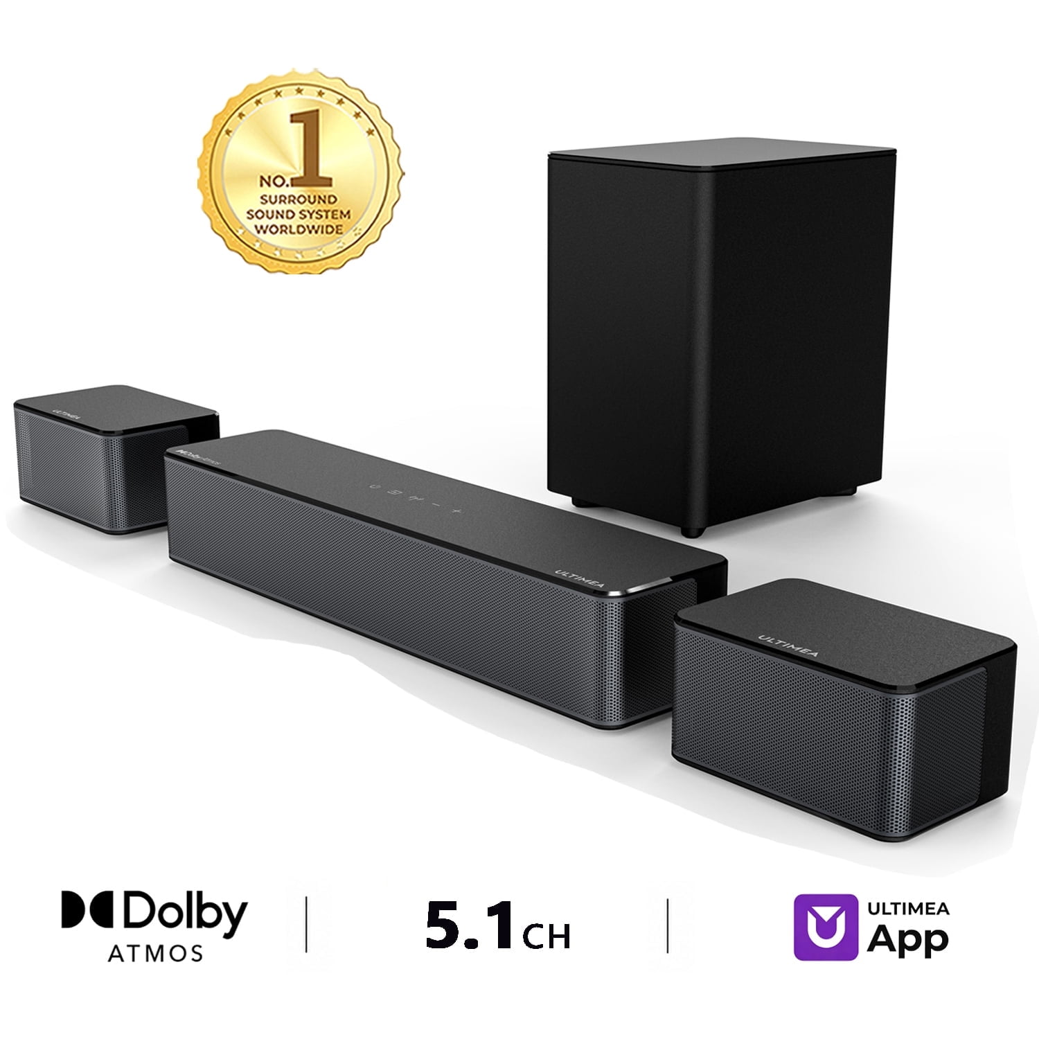 ULTIMEA Poseidon M4T 5.1 Dolby Atmos Sound Bar, 410W Peak Power Surround Sound Bar, Bluetooth