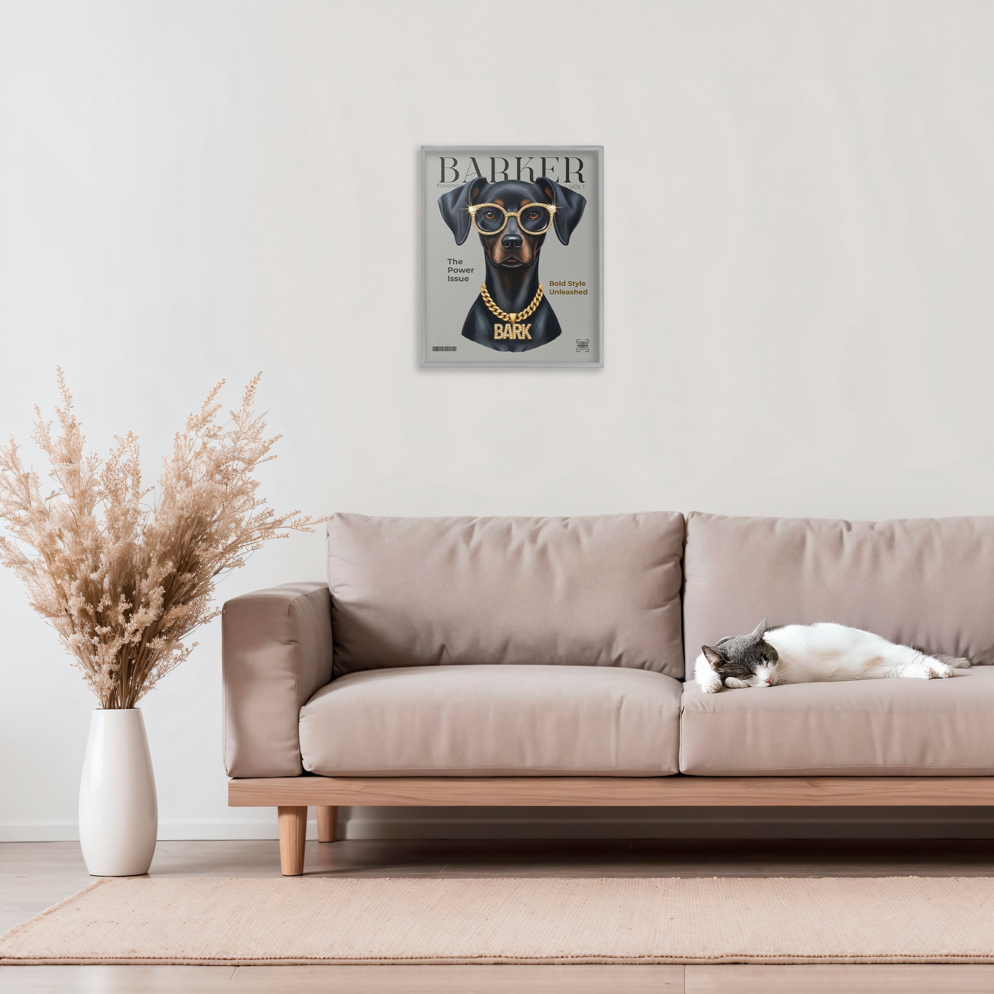 Stupell Industries Barker Dog Fashion Magazine Gray Framed Giclee Art, design by A Barefoot Stylist