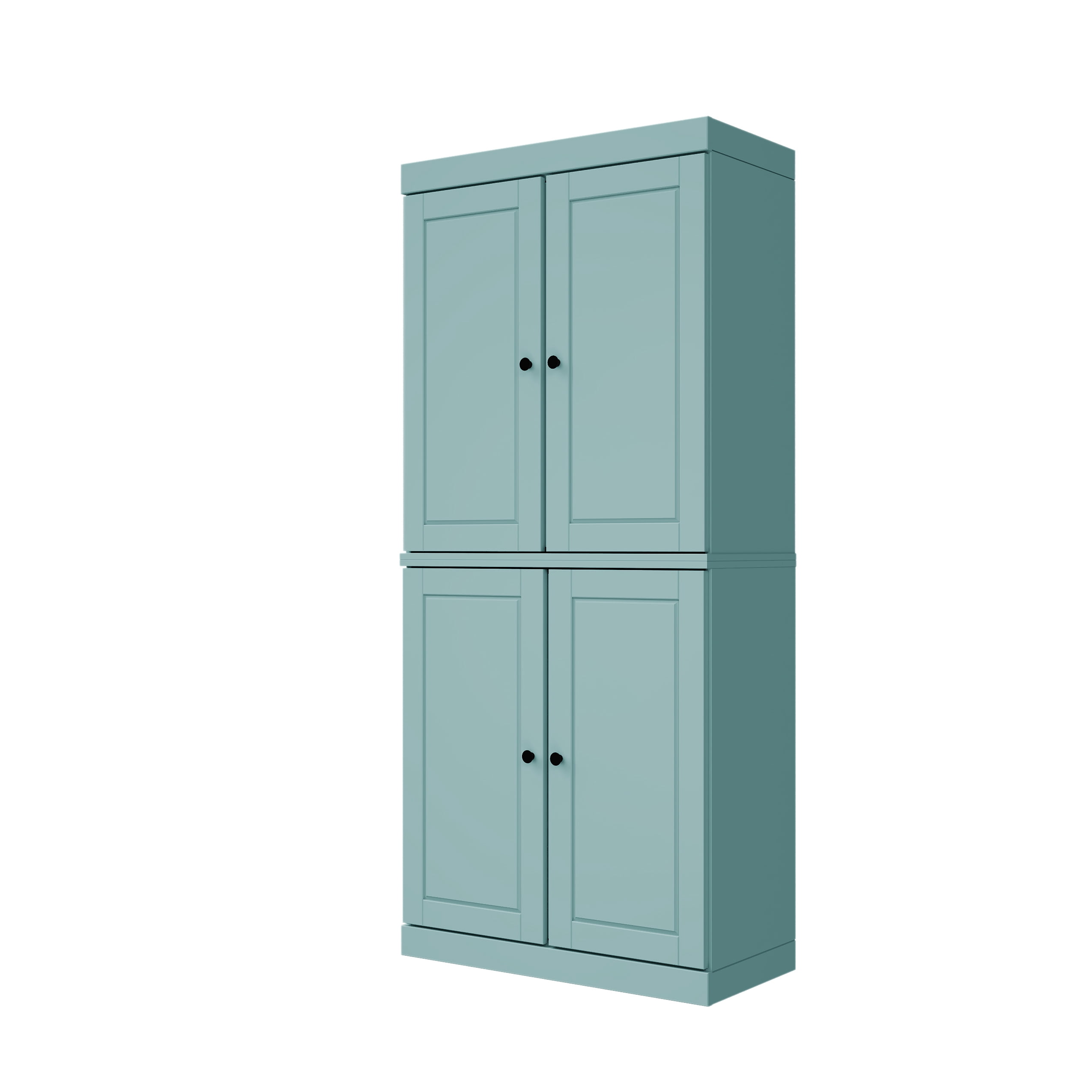 Palace Imports 100% Solid Wood Kitchen Pantry Storage Cabinet with Doors, Adjustable Shelves and 2-Drawers, Aqua Blue