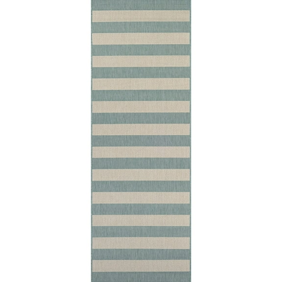 Couristan 2.1' x 11.75' Green and Ivory Striped Rectangular Outdoor Area Throw Rug Runner