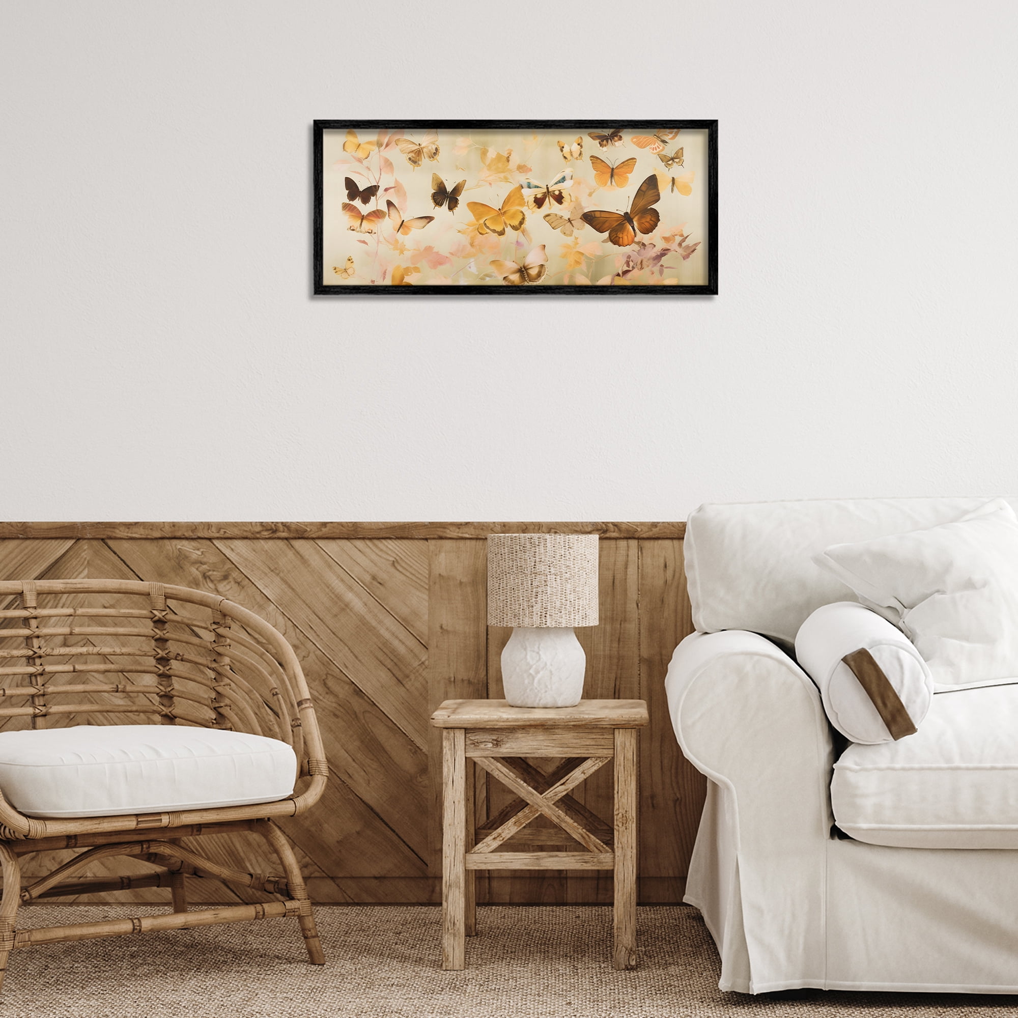 Stupell Industries Neutral Butterfly Array Animals & Insects Painting Black Framed Art Print Wall Art, 24 x 10