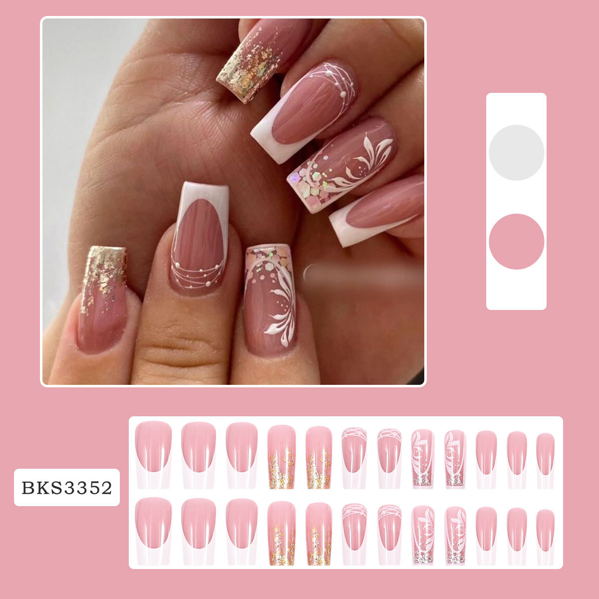 Yoyauz 24PCS French Pointed Nail, Short Fake Nail, Square Needle