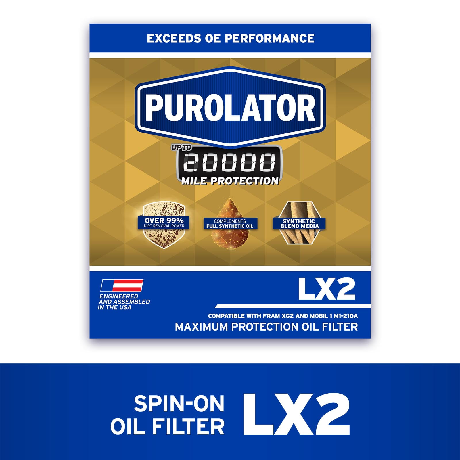 Purolator LX2 Purolator 20K Oil Filter with 20,000 Mile Protection for Select Ford, Lincoln, Dodge, and more