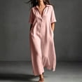 thumbnail image 2 of Noric Women Short Sleeve Cotton Dresses Casual Lapel Collar A-Line Maxi Dress with Pockets Loose Fit Solid Color for Daily Vacation, 2 of 9