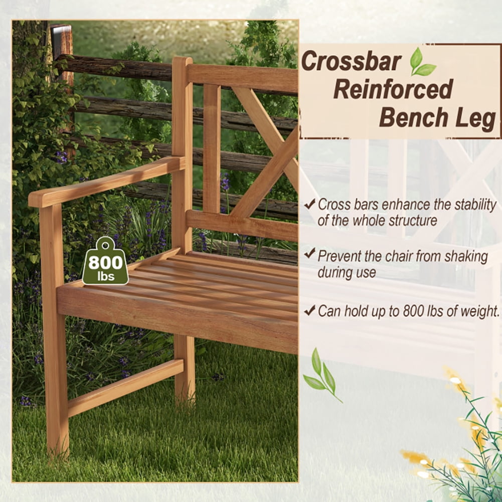 Aimee Lii 2-Person Wood Outdoor Bench with Cozy Armrest and Backrest, Outdoor Deck Furniture