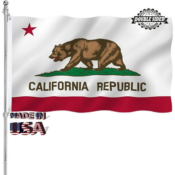California Republic State Flag 3x5 Outdoor Double Sided California Bear Flags CA State Flag Heavy Duty 3 Ply Polyester Material with 2 Metal Grommets, 4 Rows of Stitching
