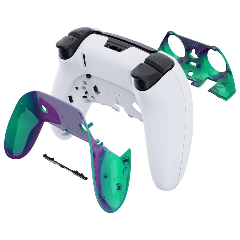 eXtremeRate Top Bottom Trim Shell Replacement Front Back Clip Shell Chameleon Green Purple Plates Cover for ps5 Edge Controller