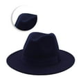 thumbnail image 3 of Unisex Elegant Church Fedora Hat Ribbon Band Belt Winter Outdoor Navy, 3 of 7