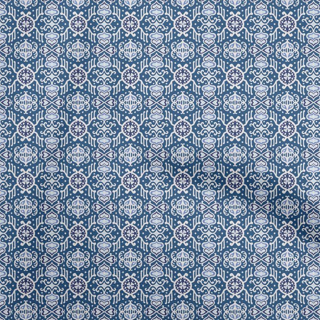 oneOone Rayon Teal Blue Fabric Asian Block Craft Projects Decor Fabric Printed By The Yard 56 Inch Wide
