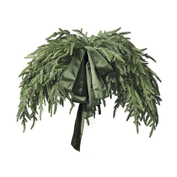 31.5" Christmas Mirror Garland Artificial Norfolk Pine Swag for Mirror with Velvet Bow Faux Greenery Garlands Christmas Wreath for Xmas Home Door Mailbox Indoor Fireplace Decor