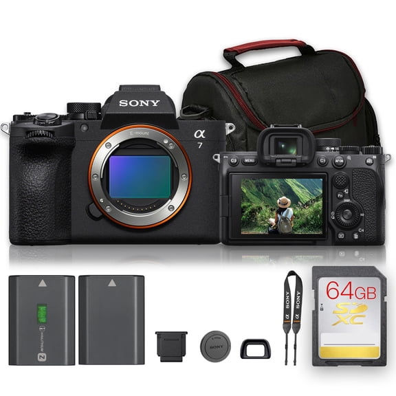 Sony a7 V ILCE-7M5/B Mirrorless Camera, 33MP Stacked Sensor, BIONZ XR2, AI AF, 30fps Burst, 4K 60p 10-Bit Video | 64GB Memory Card   Battery   Camera Bag