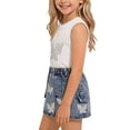 thumbnail image 6 of Girls 2Pcs Skirts Sets Outfits Summer Short Sleeve Crewneck Tops and Denim Vintage Skirts Versatile Cute Bow Print Tops School Outfits Casual Children Clothes Age 2-8 Years White 5-6Years, 6 of 7