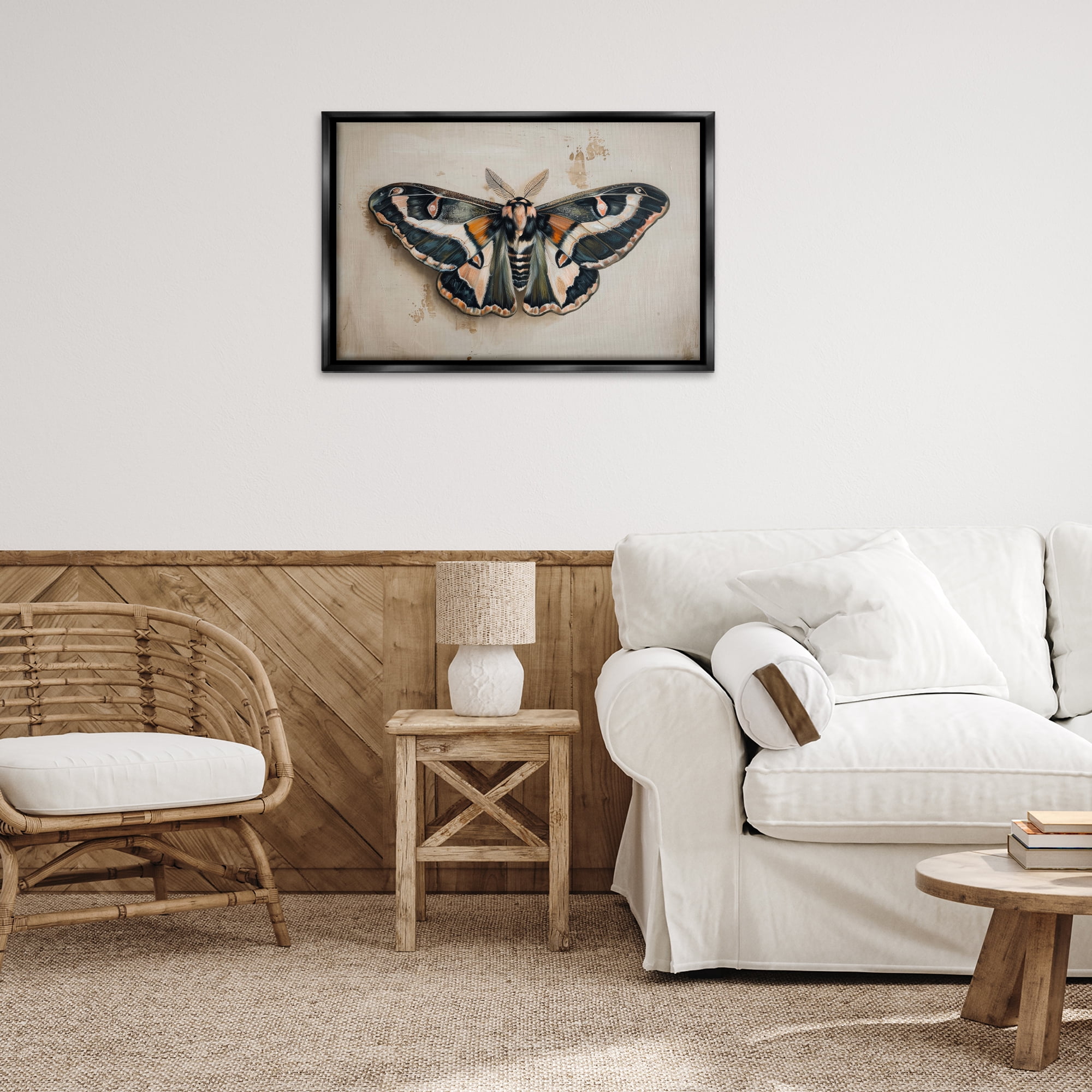 Stupell Industries Dark Winged Moth Animals Painting Black Floater Framed Canvas Art Print Wall Art, 31 x 21