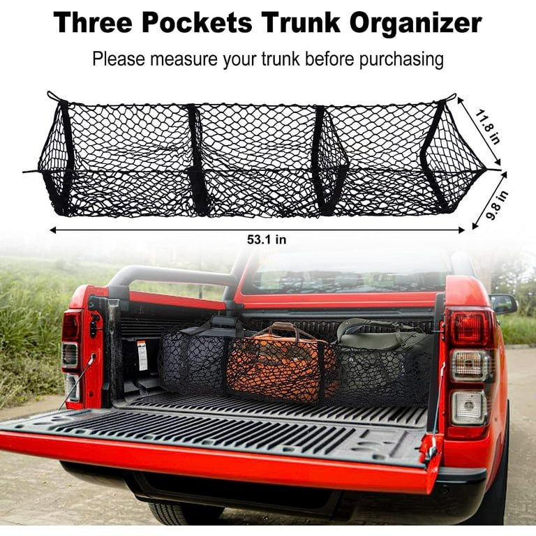 Cargo Net Trunk Bed Organizer,Mesh Storage Net with 4 Metal Hooks